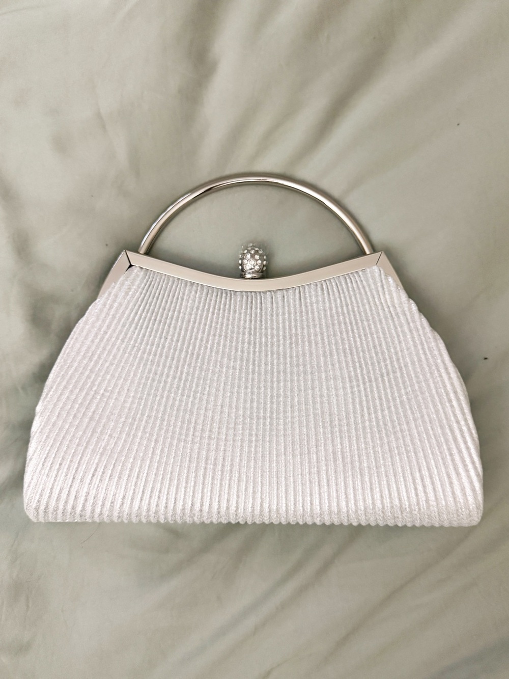Silver Evening Handbag - Elegant Metallic Top-Handle Clutch - Picture 2 of 6